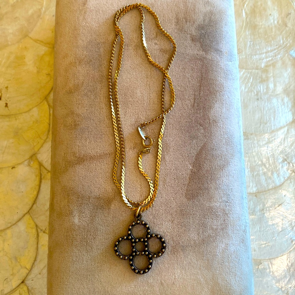 Louis Vuitton brass flower charm reimagined & repurposed on a vintage chain